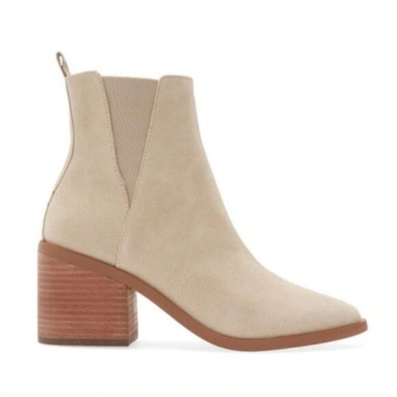 New BP. Baylee Bootie in Beige Taupe suede stretch side high block heeled tan 10 - Picture 2 of 4